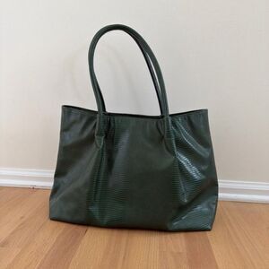 Lulu Dharma Crocodile Lizard Skin Dark Green Tote Vegan Leather Large City